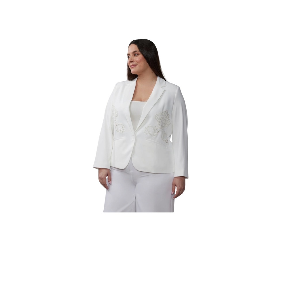 NY&C White Blazer Embroidered Applique Elegant Occasion Jacket Plus Size20